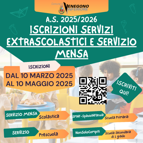 Iscrizione servizi extrascolastici a.s. 2025/2026 - DAL 10 MARZO AL 10 MAGGIO